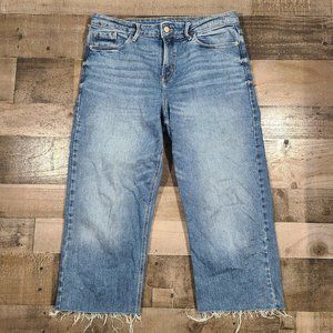 Old Navy Wide-Leg Jeans Women 10 Tall High Rise Crop Slim Stone Wash Blue Denim
